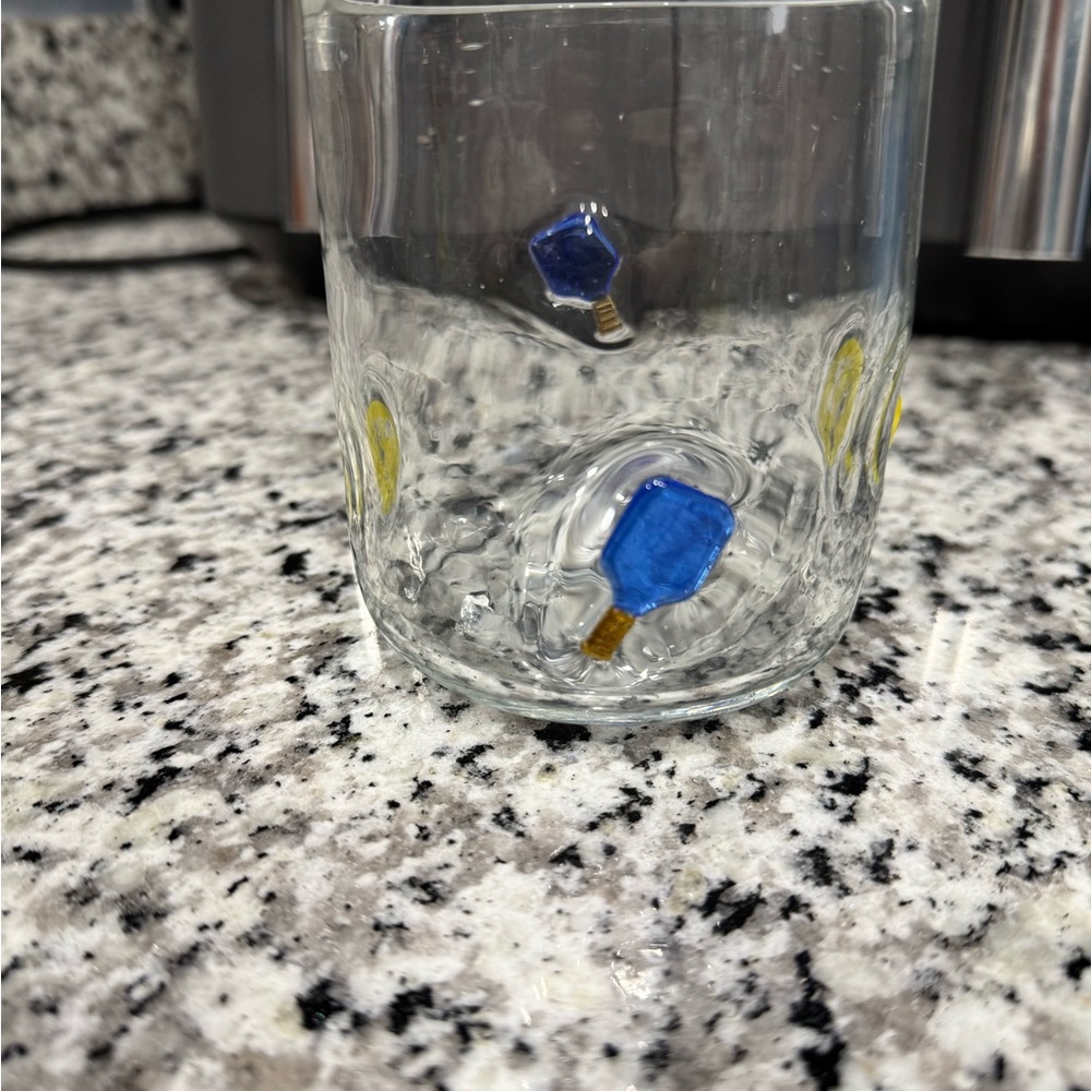 Anthropologie Blue and Yellow Glass Tumbler